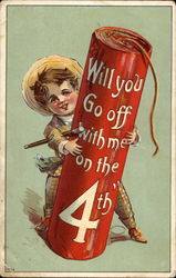 Will You Go Off With Me on the 4th - Boy with Rocket Postcard