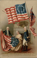 Betsy Ross Making the First Flag With Stars and Stripes Patriotic Postcard Postcard