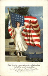 Woman in White Dress with Flag Patriotic Postcard Postcard