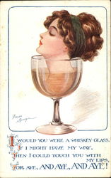 Girl's Head in Glass of Whiskey Postcard