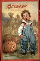 Boy with Jack O'Lanterns Halloween Postcard Postcard