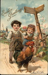 Children and Chicken Postcard