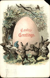 Easter Greetings - Rabbits, Gnomes and Egg Postcard