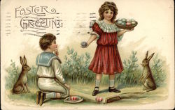 Children with Eggs and Rabbits Postcard