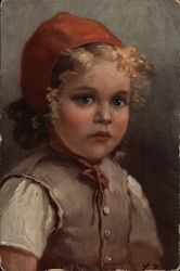 Young Girl in Red Bonnet Postcard