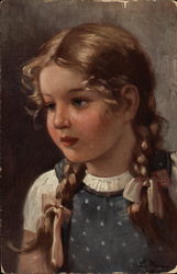 Young Girl With Braided Pigtails Postcard