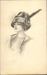 Woman in Hat with Feather Postcard