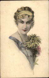 Hand Colored Blonde Woman Women Postcard Postcard