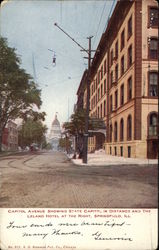 Capitol Avenue Showing State Capitol in Distance and the Leland Hotel at the Right Postcard