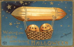 Two Jack-o-lanterns in a Basket Halloween Postcard Postcard