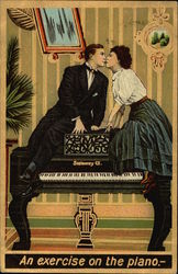 Man and Woman Sitting on a Piano Couples Postcard Postcard