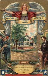 Sword and Pen The Home of Abraham Lincoln, Springfield, Ill Postcard