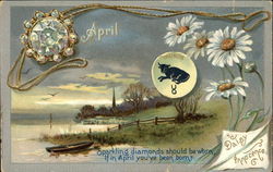 April Birthday with Diamonds & Daisies Postcard