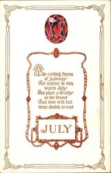 Ruby, July Stone, With Poem Astrology & Zodiac Postcard Postcard