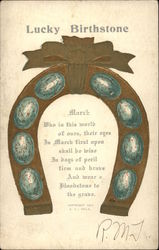 March Lucky Birthstone with Bloodstone & Horseshoe Astrology & Zodiac Postcard Postcard