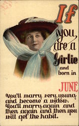 June Birthday for Woman in Fancy Hat Months Postcard Postcard