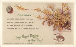 October, Many Happy Returns of the Day Months Postcard Postcard