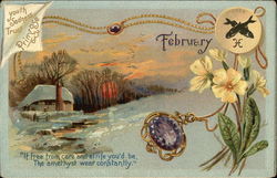 February Birthday - Amethyst and Primrose Postcard