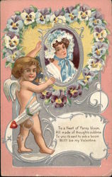 This a Heart of Pansy Bloom Cupid Postcard Postcard