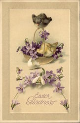 Easter Gladness - Chicks and Violets With Chicks Postcard Postcard