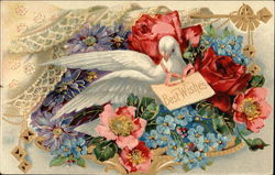 Best Wishes with Flowers and Dove Postcard