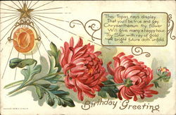 Birthday Greeting, With Chrysanthemums, Topaz, and Star Postcard