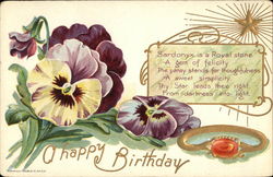 A Happy Birthday with Sardonyx & Pansies Postcard Postcard