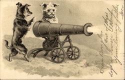 Two Dogs Firing a Cannon Postcard