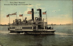 Ferry Boat "Ramona" between San Diego and Coronado, Cal Postcard