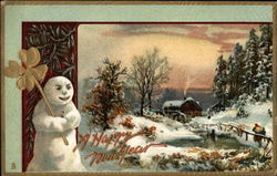 A Happy New Year with Snow Scene Postcard