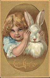 Girl and White Rabbit With Children Postcard Postcard