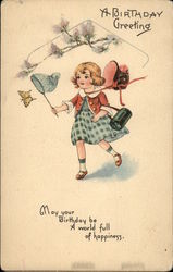 Birthday Greeting - Girl Chasing Butterfly Postcard