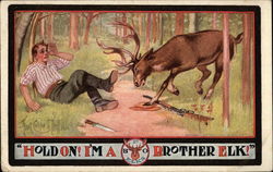 Hold On! I'm a Brother Elk! Comic, Funny Postcard Postcard