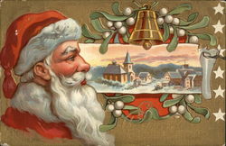 Santa Looking at a Village Scene Postcard