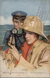 A Novice with Sailor & Girl Navigating Boats, Ships Postcard Postcard