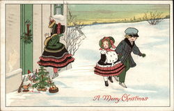 Three Children Leaving Presents Postcard Postcard