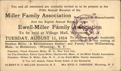 Miller Family and Ewell-Miller Family Reunion Invitation, 1914 Postcard