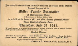 Miller Family Association Northampton, MA Postcard Postcard