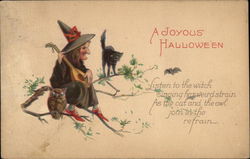 A Joyous Halloween - Witch playing guitar Postcard