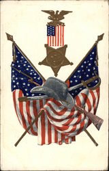 U.S. Cavalry Hat, Weapons, and Flags Postcard