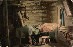 Log Cabin room with Cowboy Gear & Candle Postcard