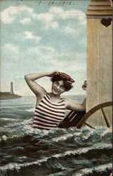 Woman in Bathing Costume in Water Swimsuits & Pinup Postcard Postcard