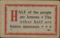 Half of the People are Lemons, The other Half are Lemon Squeezers Comic, Funny Postcard Postcard