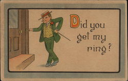 Man Pushes Door Bell Engagement Postcard Postcard