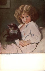 Little Girl Holding Cat Art Postcard Postcard