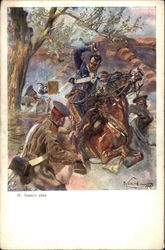 Soldiers on Horseback fighting Postcard