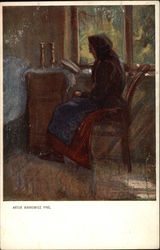 Old Woman Reading by Window Art Postcard Postcard