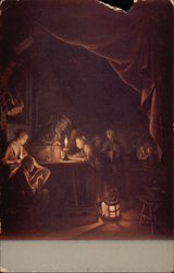 The Evening School, Painting by Gerard Dou Art Postcard Postcard