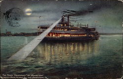 The Ferry "Davenport" By Moonlight Between Rock Island and Davenport Iowa Postcard Postcard