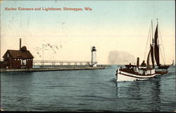 Harbor Entrance and Lighthouse Sheboygan, WI Postcard Postcard